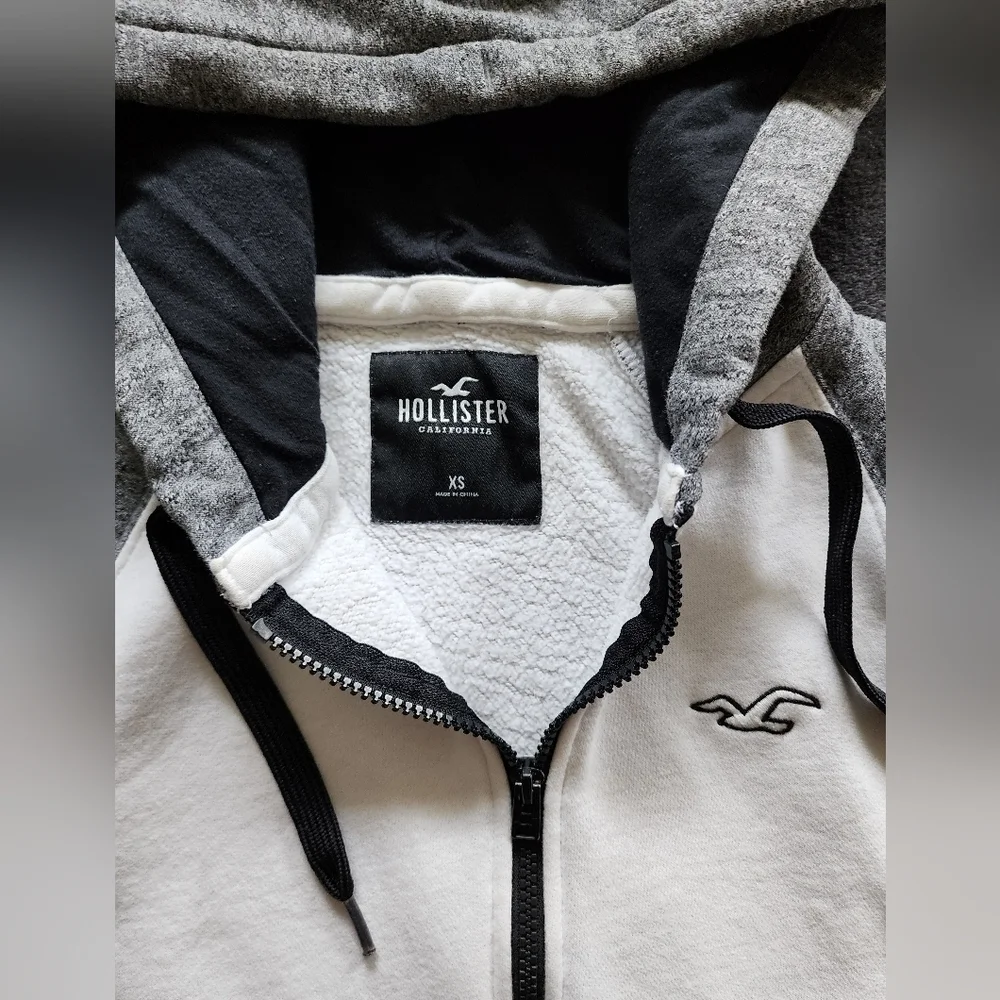 UNISEX Hollister California White Cotton Fleece Full Zip Hoodie size XS
